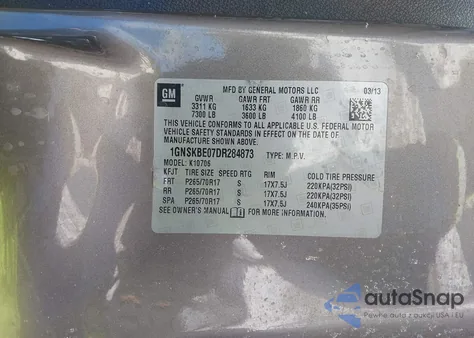 2013 Chevrolet Tahoe Lt from USA, damaged, VIN 1GNSKBE07DR284873